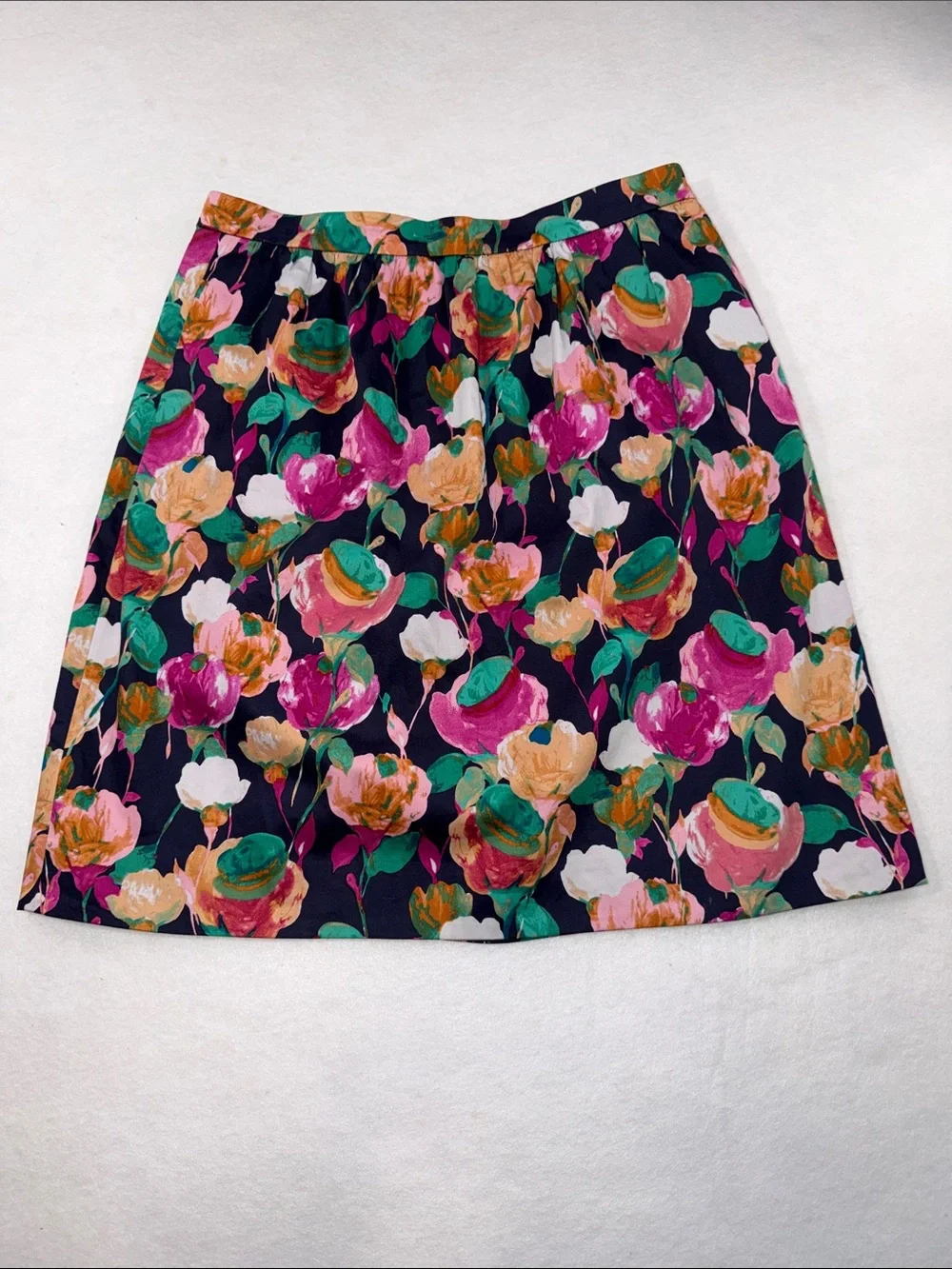J. Crew Navy A-Line Skirt with Multicolor Floral Print